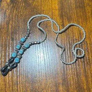 Beaded Silver and Turquoise Glasses Lanyard - Fashion Accessory for Women