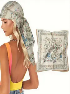 1pc Elegant Floral Tree & Bird Motif Scarf, Ultra Soft & Lightweight, Versatile Square Wrap for Headband, Hair Scarf, Neck & Shoulder, Boho Beach Style