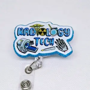 Radiology Tech Acrylic Retractable Badge ID Reel Belt or Alligator Clip
