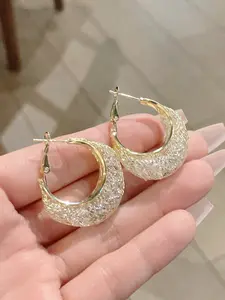 Women's Copper Plated 18k Mesh Zirconia Fashion Hoop Earrings, Super Sparkling Ear Cuffs, Elegant Jewelry Accessory