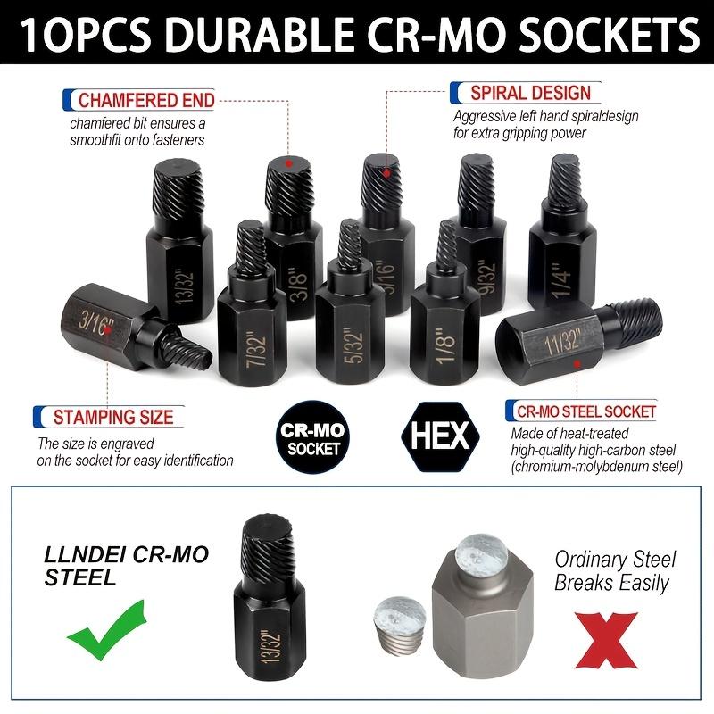 10Pcs Metal Carbide Screw Extractor & Bolt Nut Remover Kit, Easy Out Drill Bits Set for Stripped Bolts & Broken Fastener Removal, Portable Durable Tool for Auto Mechanic Use, Easy Out Tool