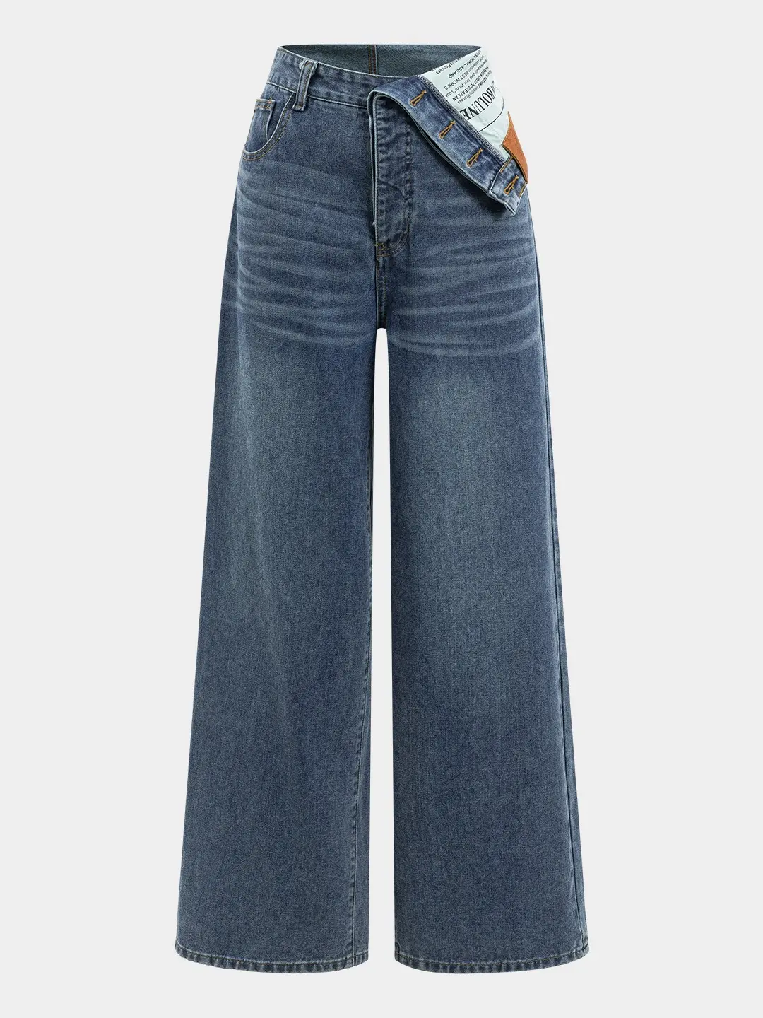 Women's High Waist Asymmetrical Straight Leg Jeans - High Rise Straight, Casual Comfy, Regular Fit, Denim Style, Flattering, Casual Comfy Denim, Denim Style Jeans