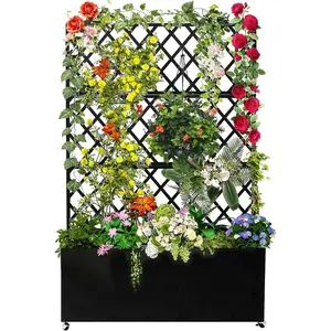 Galvanized Raised Garden Bed with Trellis for Climbing Plants ,71" Tall Planter Box with Lockable Wheels, Drainage Holes for Vegetables ,Weather-Resistant Outdoor Privacy Screen for Patio Deck Yard, Black