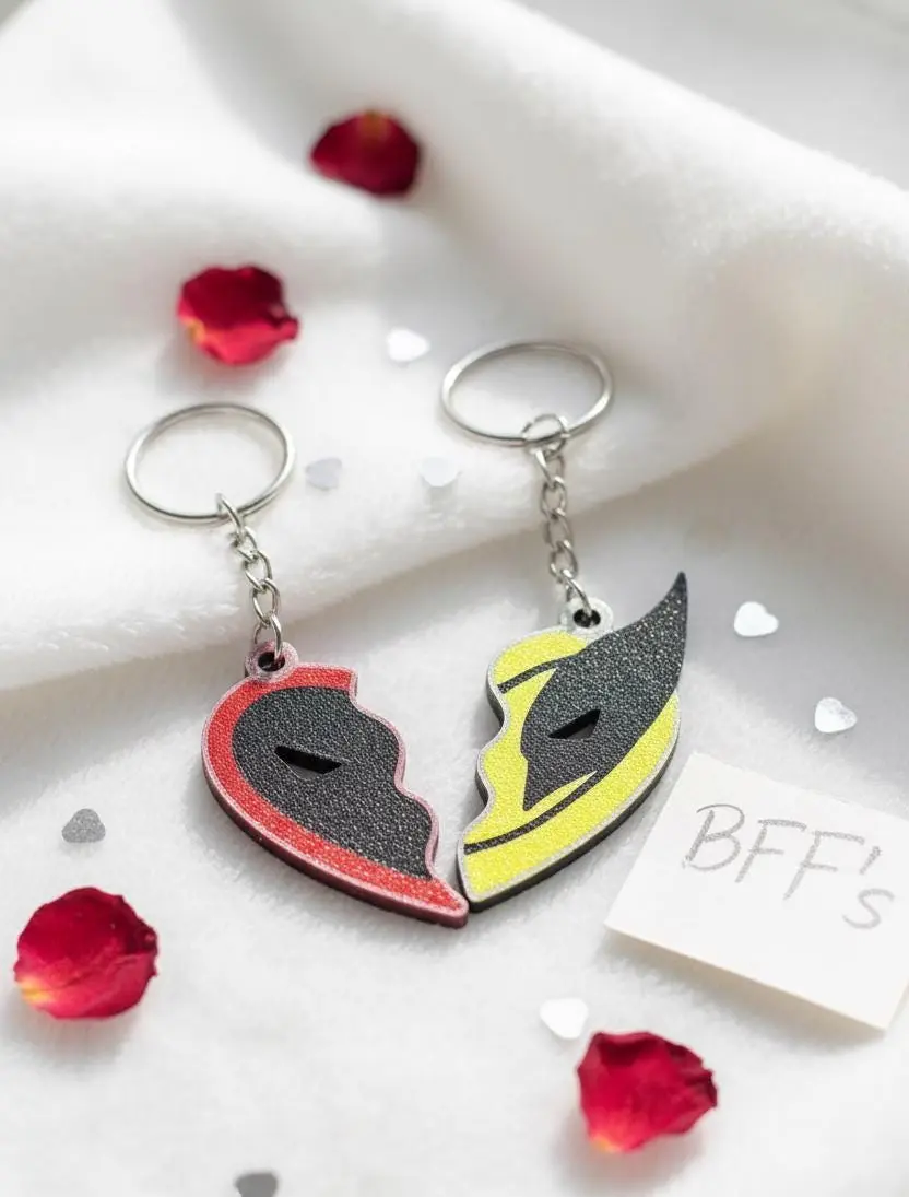 Deadpool and Wolverine Split Heart Keychain Set Deadpool and Wolverine Split Heart Keychain Set