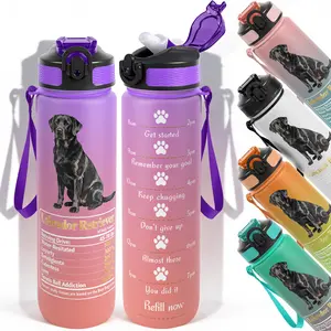 1pc,32oz Water Bottle Black Labrador Retriever Dog Design Durable  Leak-Proof 1000ml Time Marker Water Bottle - Shatter-Resistant for Sports, Fitness, Hiking & Outdoor Travel - Large Capacity,