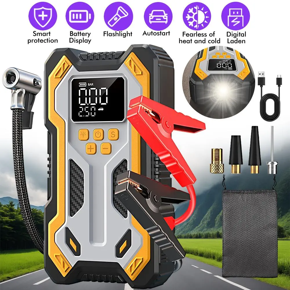 【SUMMER SALE】2-in-1 Portable Car Jump Starter & 150PSI Air Compressor, 12V Auto Battery Booster for Gas & Diesel Vehicles, Tire Inflator Pump with LED Light for Road Trips & Emergencies