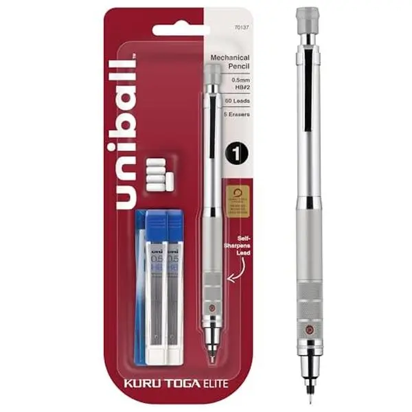 uniball Kuru Toga Elite Mechanical Pencil Starter Kit, 0.5mm, HB #2, Silver Barrel, 1 Pack uniball Kuru Toga Elite Mechanical Pencil Starter Kit, 0.5mm, HB #2, Silver Barrel, 1 Pack