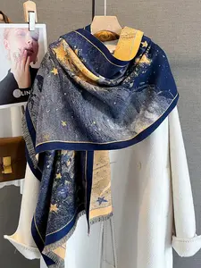 Autumn Artistic Simple Print Gradient Scarf, Warm Neck Warmer Shawl, Perfect for Travel & Dates, Stylish Accessory, All Seasons