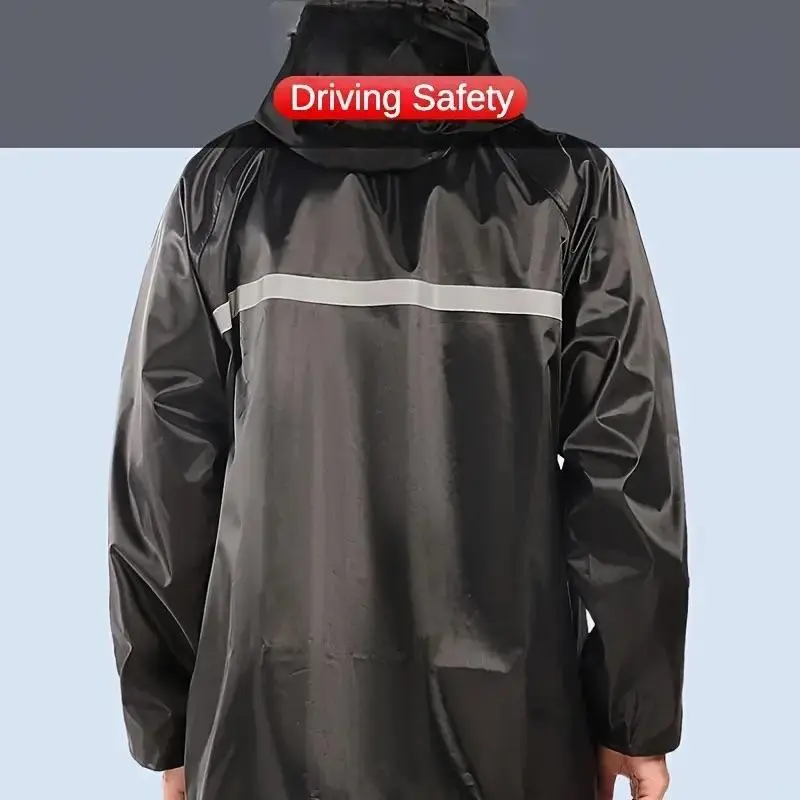 A Set Of Men's Hooded Raincoat With Reflective Stripe + Waterproof Pants, Comfy Durable Casual Outfits For Adventure, Hiking, Trekking A Set Of Men's Hooded Raincoat With Reflective Stripe + Waterproof Pants, Comfy Durable Casual Outfits For Adventure, Hiking, Trekking