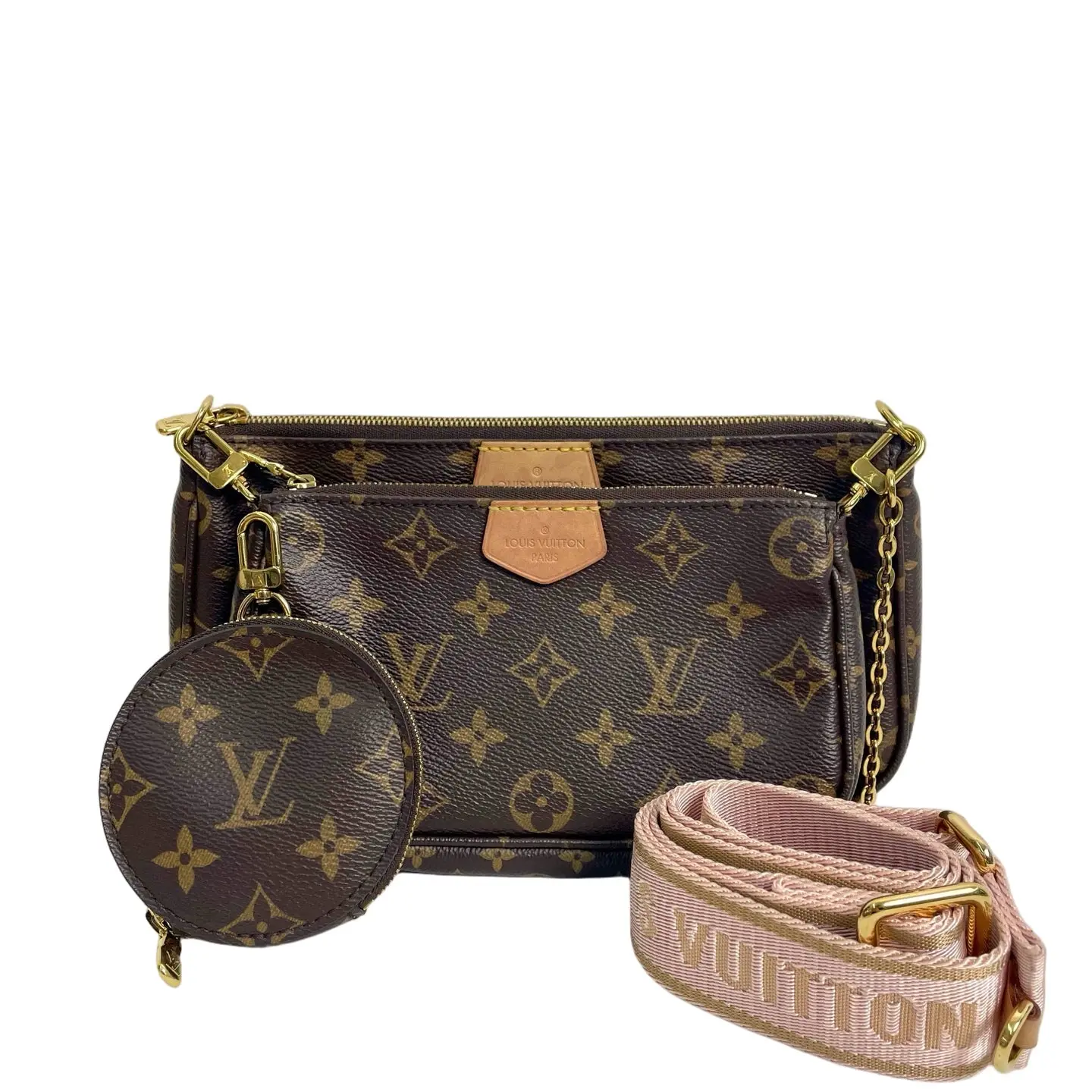 Pre-owned canvas crossbody bag Louis Vuitton Multi Pochette Accessoires in Monogram Rose Clair