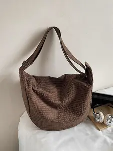 Women's Single Shoulder Tote Bag, Solid Color Checkered Pattern Zipper Closure, Fashionable & Versatile Design for Daily Use, Casual Trendy Purse, Casual Handbag Satchel