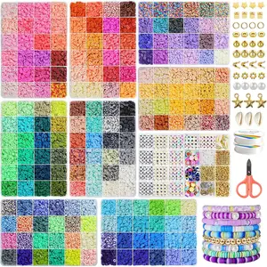 Kit de 30000 cuentas de arcilla para hacer pulseras, 9 cajas de 192 colores, kit de pulseras de la amistad, cuentas planas de arcilla polimérica para hacer joyas, regalo de manualidades para niñas de 6 a 12 años