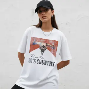 Turquoise Short Sleeve Crew Neck Casual Top with Bull Skull & Geometric Design, Machine Washable for Spring Summer Fall, Vintage T Shirts, Relaxed Fit Tee, Bold Statement Shirt, Easycare Clothing, Fashion Enthusiasts