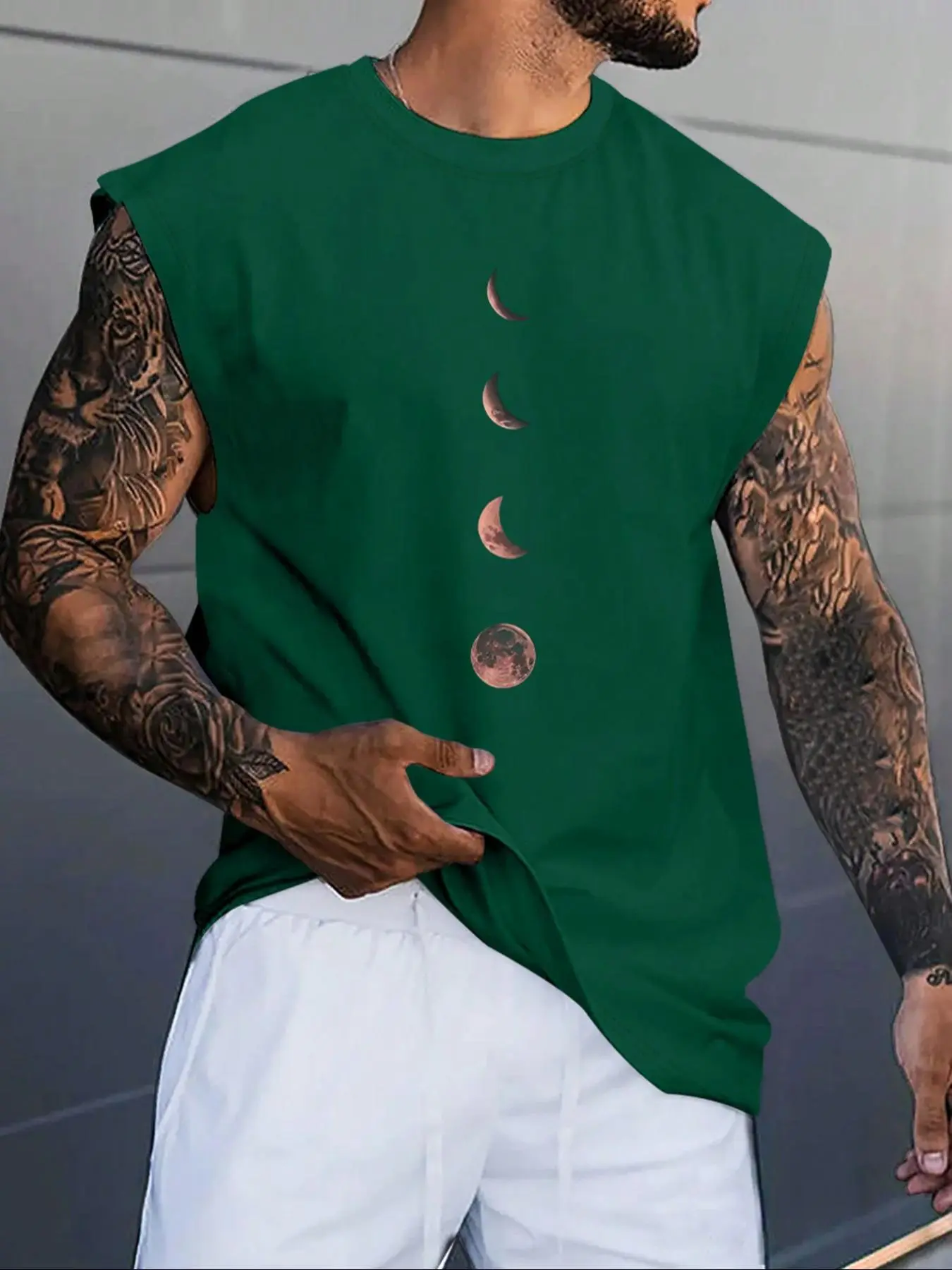 Men's Moon Print Wide Shoulder Vest, Regular Fit Casual Sleeveless Graphic Tank Top for Summer, Men's Top for Daily Wear, Menswear, Casual Streetwear Top, Casual Street Style Men's Moon Print Wide Shoulder Vest, Regular Fit Casual Sleeveless Graphic Tank Top for Summer, Men's Top for Daily Wear, Menswear, Casual Streetwear Top, Casual Street Style