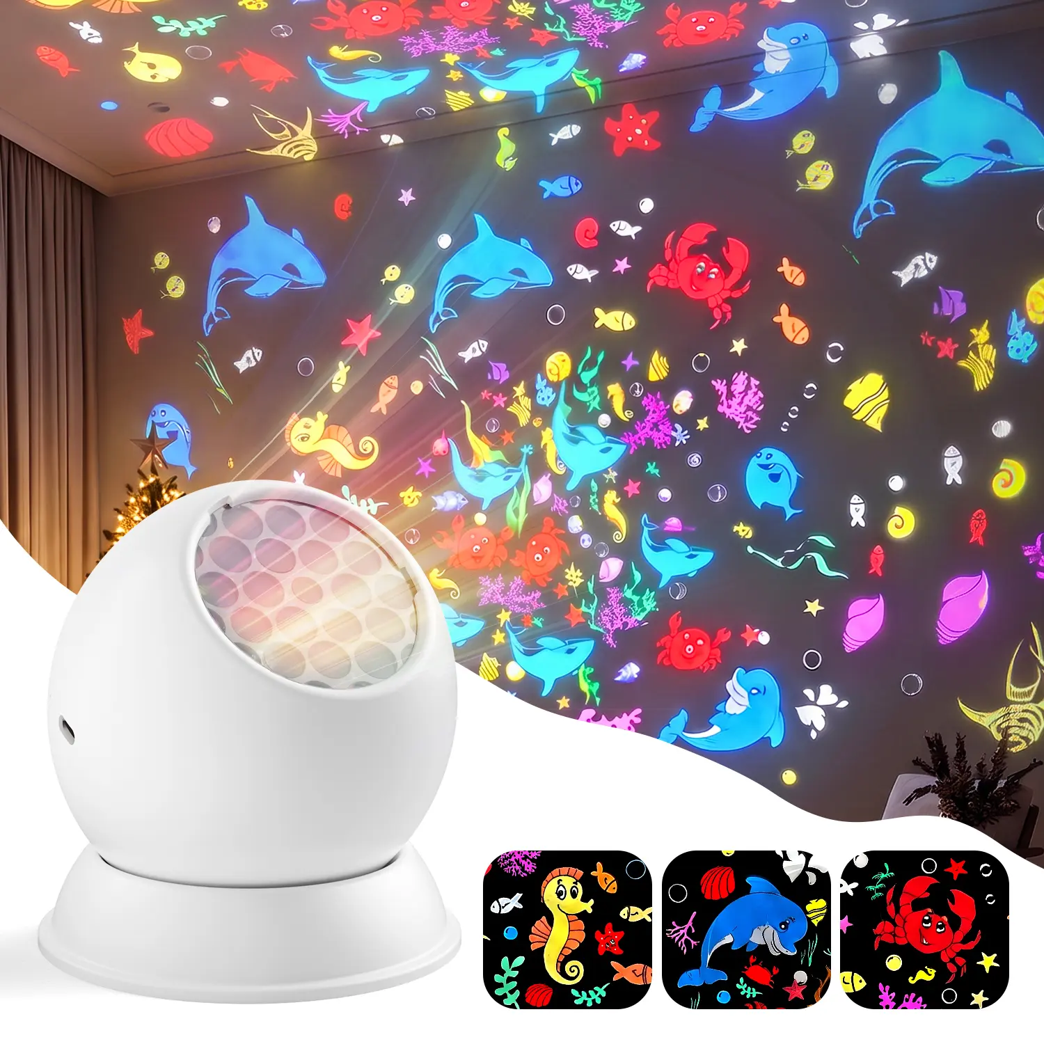 Ocean Projector Light, Multicolor LED Ocean Wave Night Light with 16 Patterns, USB Room Decor Lamp for Bedroom, Kids Room & Home