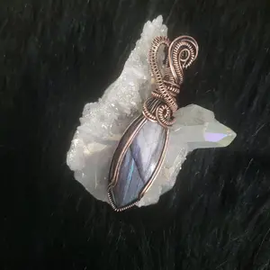 Burple Purple/Blue Flashing Labradorite Wrapped in Copper Swirls - Unique Jewelry Piece