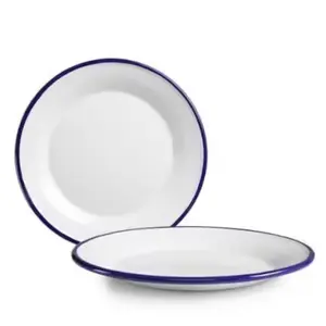 Enamel Plate Plat Ban with Blue Rim White Surface Pyrex Mixing Gold Large Red Four-Pack Everyday