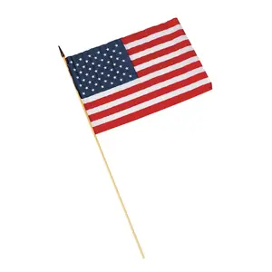 18" x 12" Large Poly-Cotton American Flags on 30" Wood Stick - 12 Pc.
