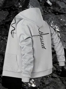 Blessed Cross Graphic Printed Hooded Jacket, Regular Fit Skin-Friendly Breathable and Stylish Zip-Up Cardigan, Versatile Casual Outerwear Perfect for Daily Commute, Church Services, Streetwear and Faith-Based Style Enthusiasts