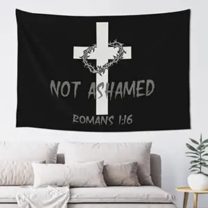 1 piece of Christian faith Jesus Tapestry - 1:16 Jesus Cross with crown of thorns, 60x40 inch black and white religious home furnishing, guest room, high-quality fabrics, faith, church