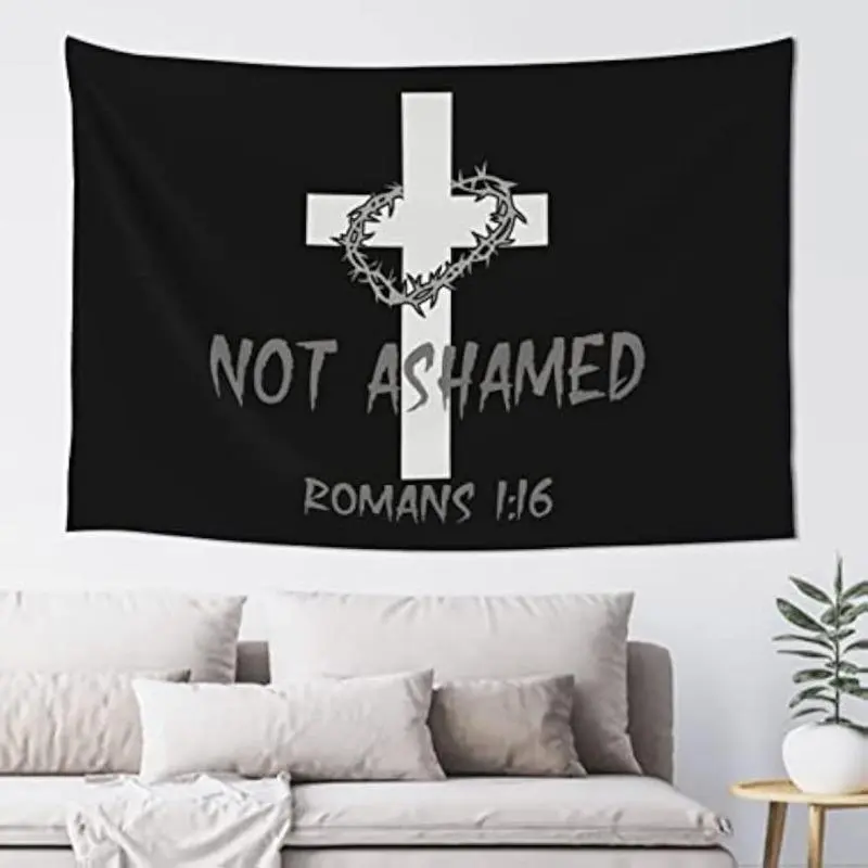 1 piece of Christian faith Jesus Tapestry - 1:16 Jesus Cross with crown of thorns, 60x40 inch black and white religious home furnishing, guest room, high-quality fabrics, faith, church