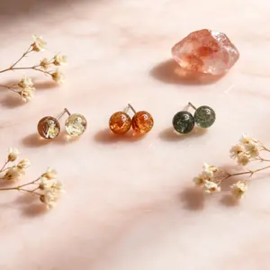 3 Pairs Natural Crystal Stud Earrings Set for Women – Mixed Color Daily Wear Jewelry, Party Accessories, Hypoallergenic Gift for Birthday