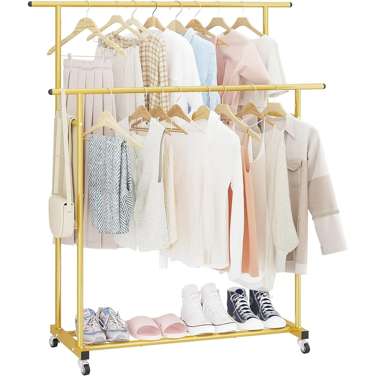 Double Rod Clothing Garment Rack,Rolling Hanging Clothes Rack,Portable Clothes Organizer for Bedroom,Living Room,Clothing Store,