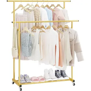 Double Rod Clothing Garment Rack,Rolling Hanging Clothes Rack,Portable Clothes Organizer for Bedroom,Living Room,Clothing Store,