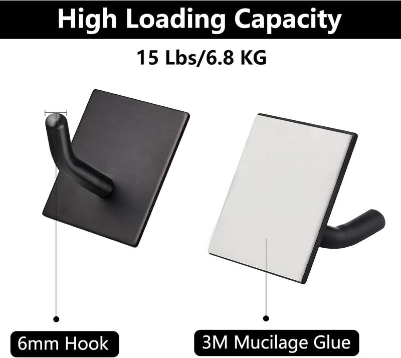 Heavy Duty Adhesive Hooks, Stick on Wall Adhesive Hangers, Strong Stainless Steel Holder, Self Adhesive Hooks for Kitchen Bathroom Home Door Towel Coat Key Robe 4 Packs - 6 Packs