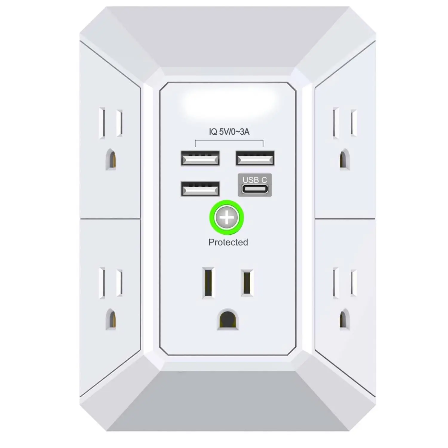 Wall Charger, Surge Protector, QINLIANF 5 Outlet Extender with 4 USB Charging Ports, 3-Sided 1680J Power Strip Multi Plug Adapter Spaced for Home Travel Office