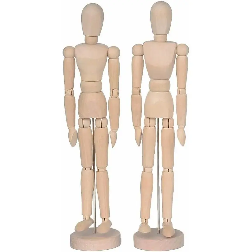 2 Pack 12 Inches Tall Wooden Mannequin Artist Manikin with Stand - Great for Drawing or Desktop Decor (Men and Women/Dad and Mom)