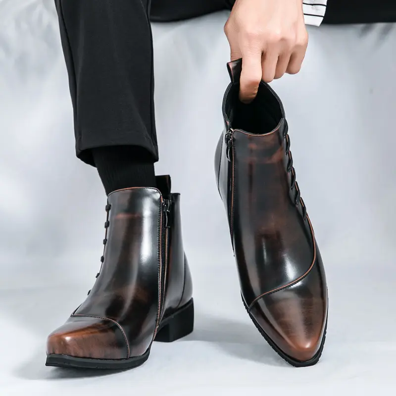 Men's Premium PU Leather Ankle Boots - Business Formal Design, Casual Outdoor Work Office Commuter All-Match Closed Footwear, Black Dress Shoes for Daily Wear
