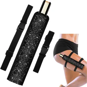 Summer Rave Fan Holster Rave Fan Holder Folding Hand Pouch Foldable Sleeves with  Belt for Line Dancing Thigh Party (Black Bling)