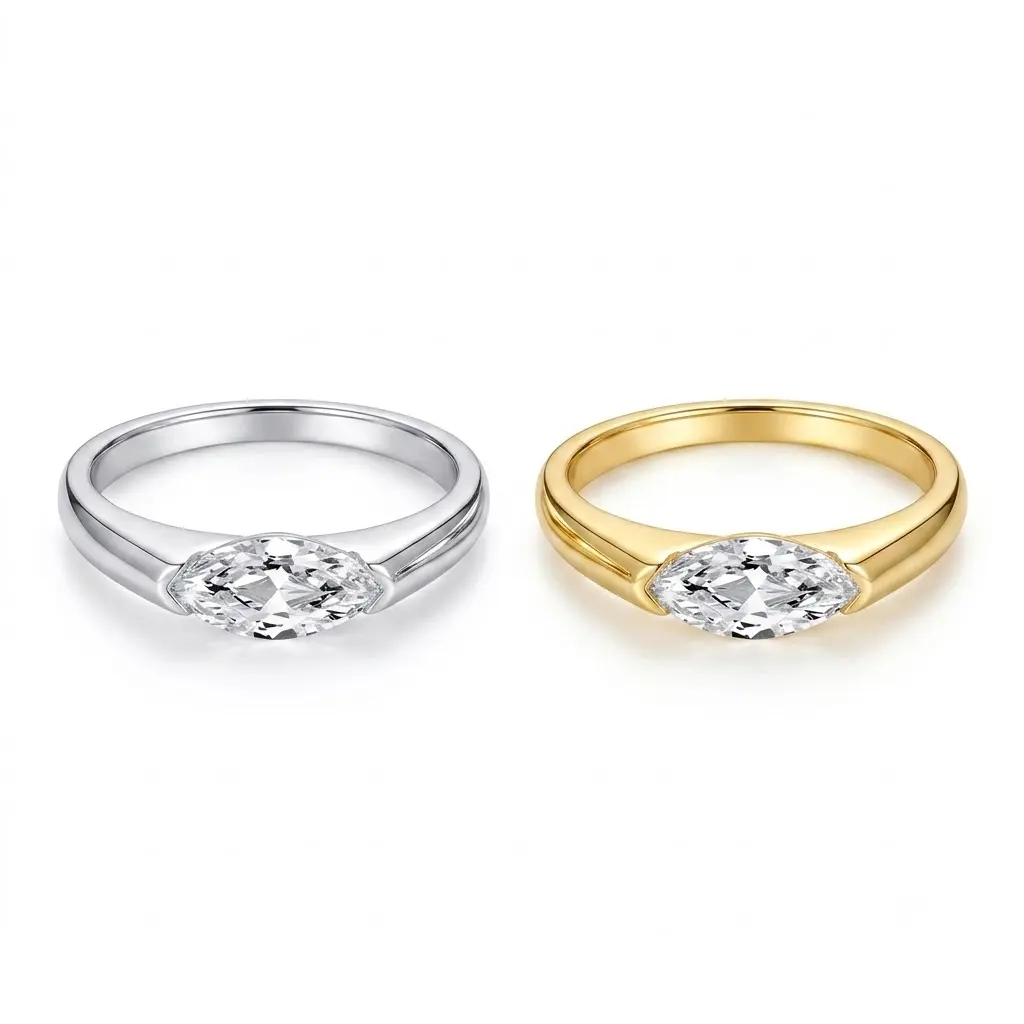 (Marquise 1CT) 925 Sterling Silver Synthetic Moissanite Ring