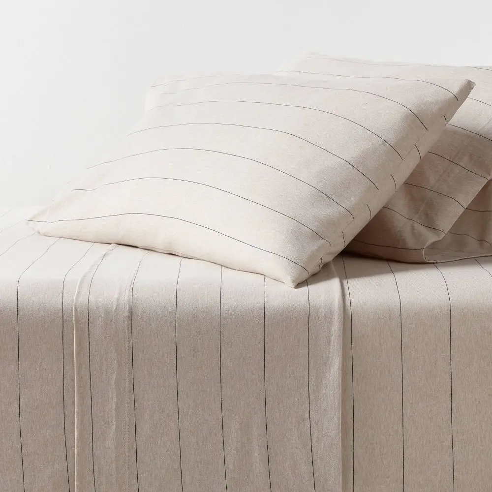 Queen Cotton Jersey Sheet Set Oatmeal Heather Striped - Threshold: Knitted Includes 4 Pieces Fits up to 17" Mattress