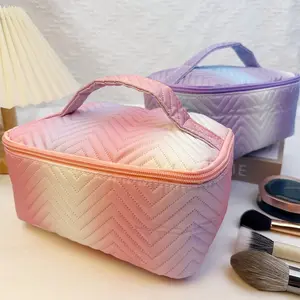 Gorgeous Ombré Makeup Bag! Personalized Quilted Pattern Tote with Name Embroidery, Stylish & Portable Cosmetic Organizer for Women, Travel Cosmetic Bags