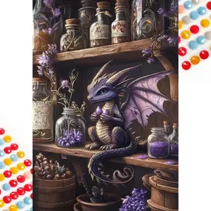 5D DIY Full Drill Round Diamond Painting - Diamond Art Kit Purple Dragon Mosaic, Canvas - DIY Decorative Painting, Home Wall Decor, Handcraft, DIY Kits, Suitable for Halloween and Christmas, Birthday and Anniversary Gifts