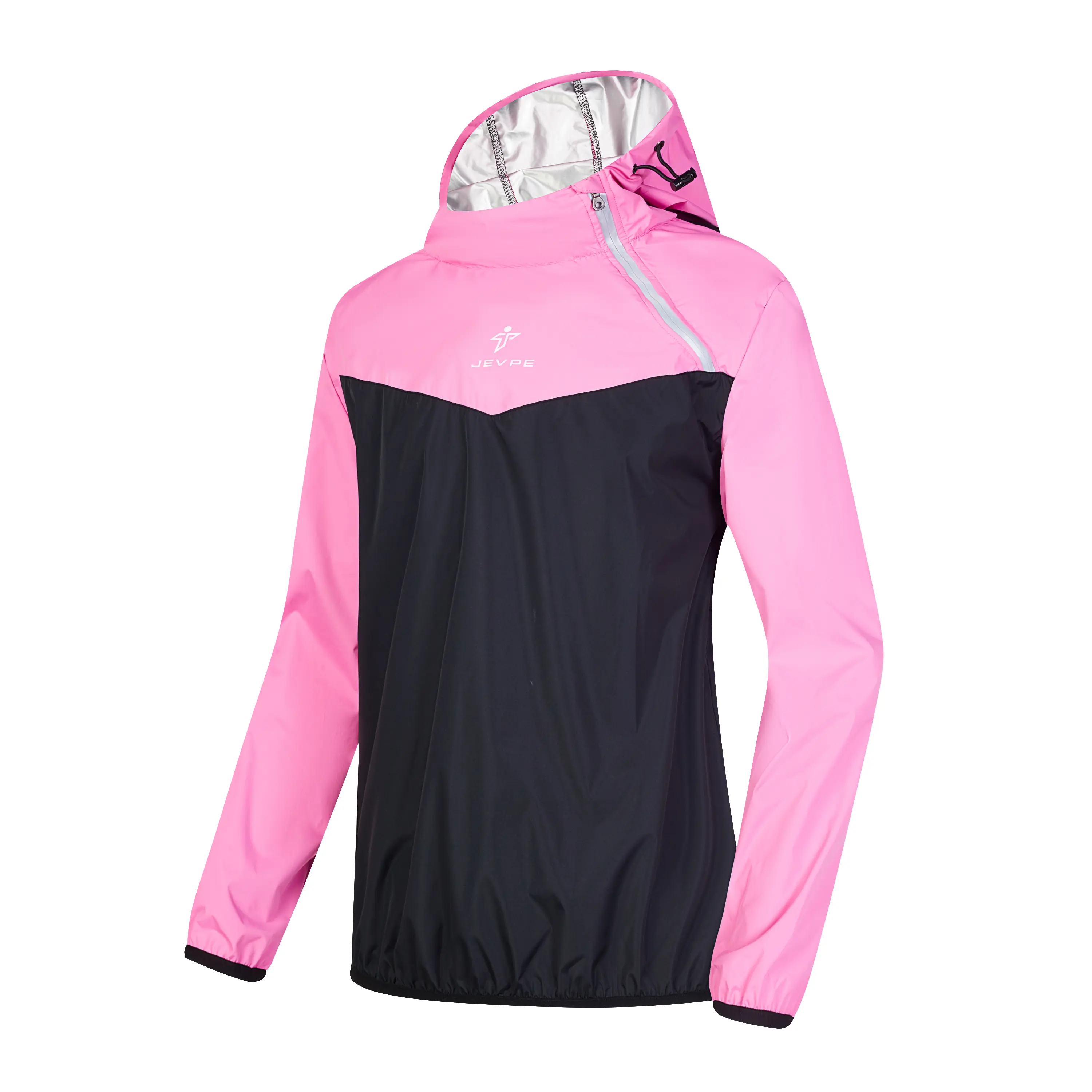 JEVPE Women's Athletic Colorblock Hooded Jacket, Lightweight Waterproof & Packable Windbreaker with Reflective Zipper for Running, Activewear, Sportswear, Longsleeves