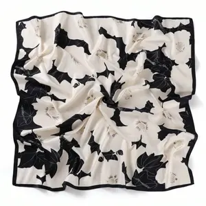 Black and White Floral Square Scarf