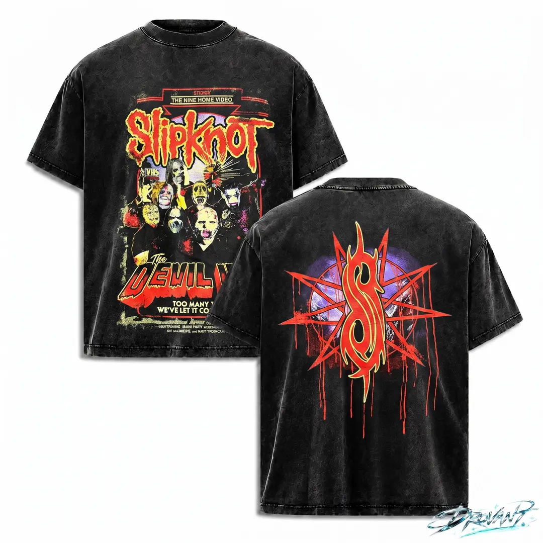 Slipknot Retro VHS Vintage Washed Oversized graphic tee for Men Women, 90s Metal Band streetwear, Distressed y2k clothing, A comfortable summer gift