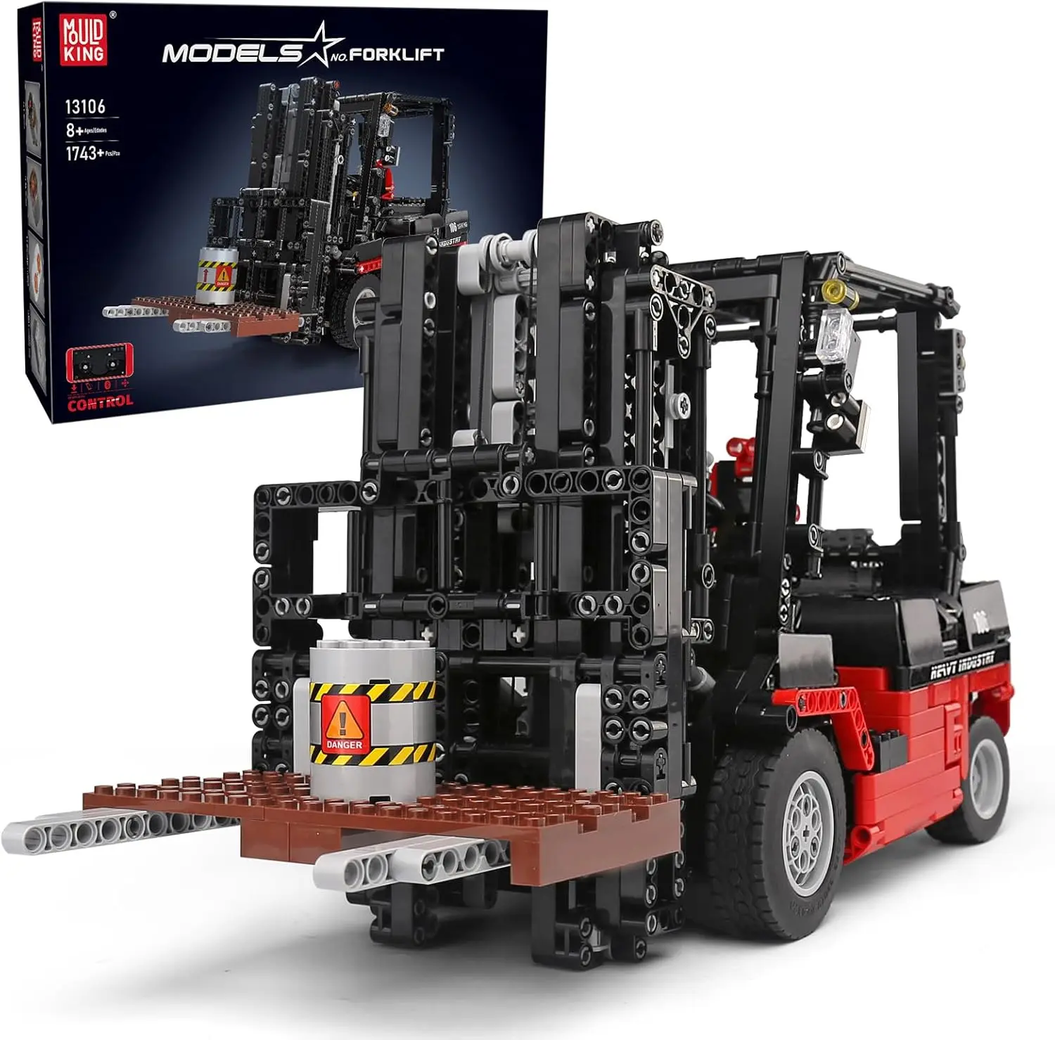 Mould King 13106 RC Forklift Truck MOC Blocks Set - 1719-Piece Latex-Free Heavy Duty DIY Brick Blocks, 4V Rechargeable Battery & 2.4GHz Remote Control Toy (16.5in(L)x5.9in(W)x8.26in(H), Ideal for Birthdays)
