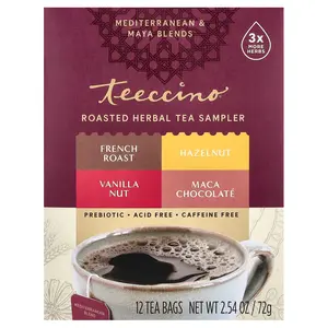 Teeccino Roasted Herbal Tea Sampler, 4 Flavors, Caffeine Free, 12 Tea Bags, 2.54 oz (72 g)