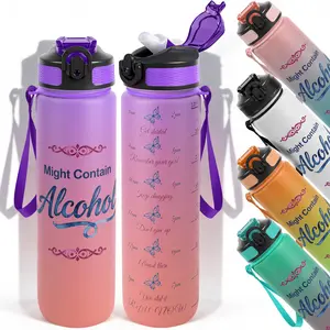 1pc,32oz Leakproof Water Bottle Alcohol Butterfly Design Design Durable  Leak-Proof 1000ml Time Marker Water Bottle - Shatter-Resistant for Sports, Fitness, Hiking & Outdoor Travel - Large Capacity, Ideal Sports Drinking Bottle