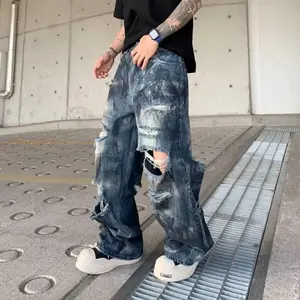 Ripped Jeans Men's 2025 Summer Popular Item New Loose Straight Wide-leg Pants Short Y2k Clothes Chrome Darts Mens Jeans for Man