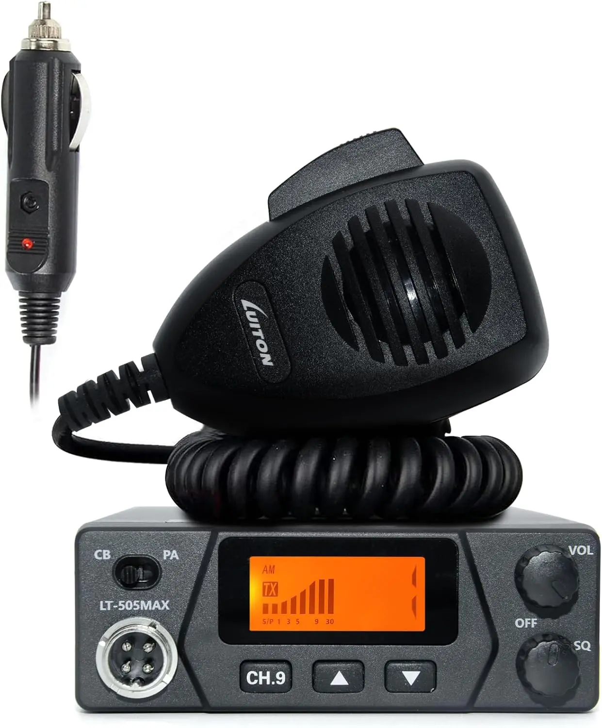 LUITON LT-505Max Portable Handheld 40-Channel 2-Way CB Radio - Compact Design, Audio External Speaker Jack, Large LED Display, 12-24V Voltage Compatibility, Portable Handheld Radio