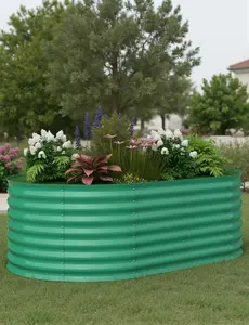 【Christmas Gift】Metal Raised Garden Bed Outdoor with Safety Edging Oval Metal Planter Box for Planting Plants Vegetables