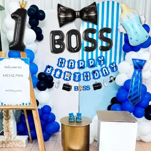 Boss 1st Birthday Party Decoration Kit, Including Happy Birthday Banner, Balloon Bow Tie, and 1st Foil Balloons for Party Favor Supplies