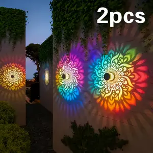 RUIDEL MICHAELS set of 2 outdoor courtyard/garden wall lights—solar night light; metal courtyard decor; solar mandala deck/stair wall light; ambiance lighting for Valentine’s Day, Thanksgiving, and birthday parties; garden decorative landscape wall lights