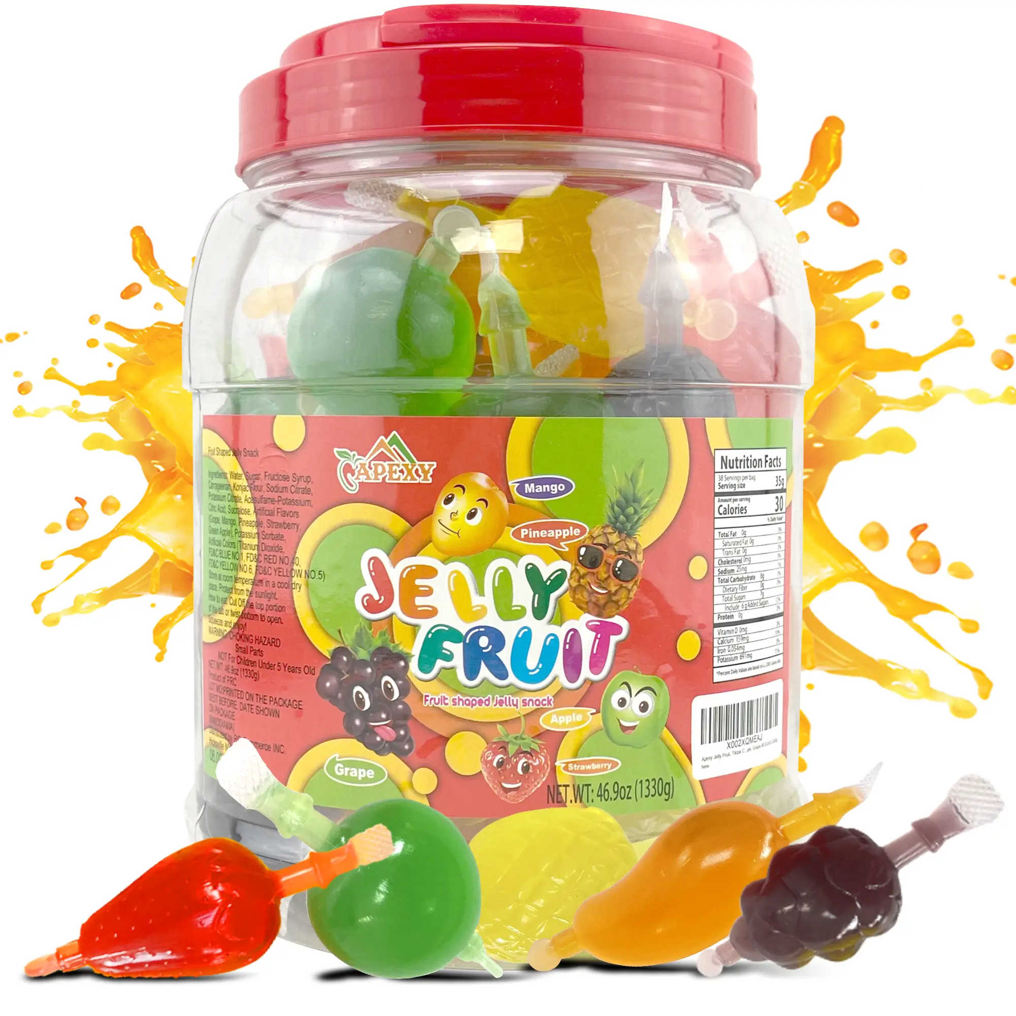 Apexy Jelly Fruit, Tiktok Candy Trend Items, Tik Tok Hit or Miss Challenge, Assorted Fruit Shaped Jelly, Strawberry, Mango, Apple, Pineapple, Grape. 4