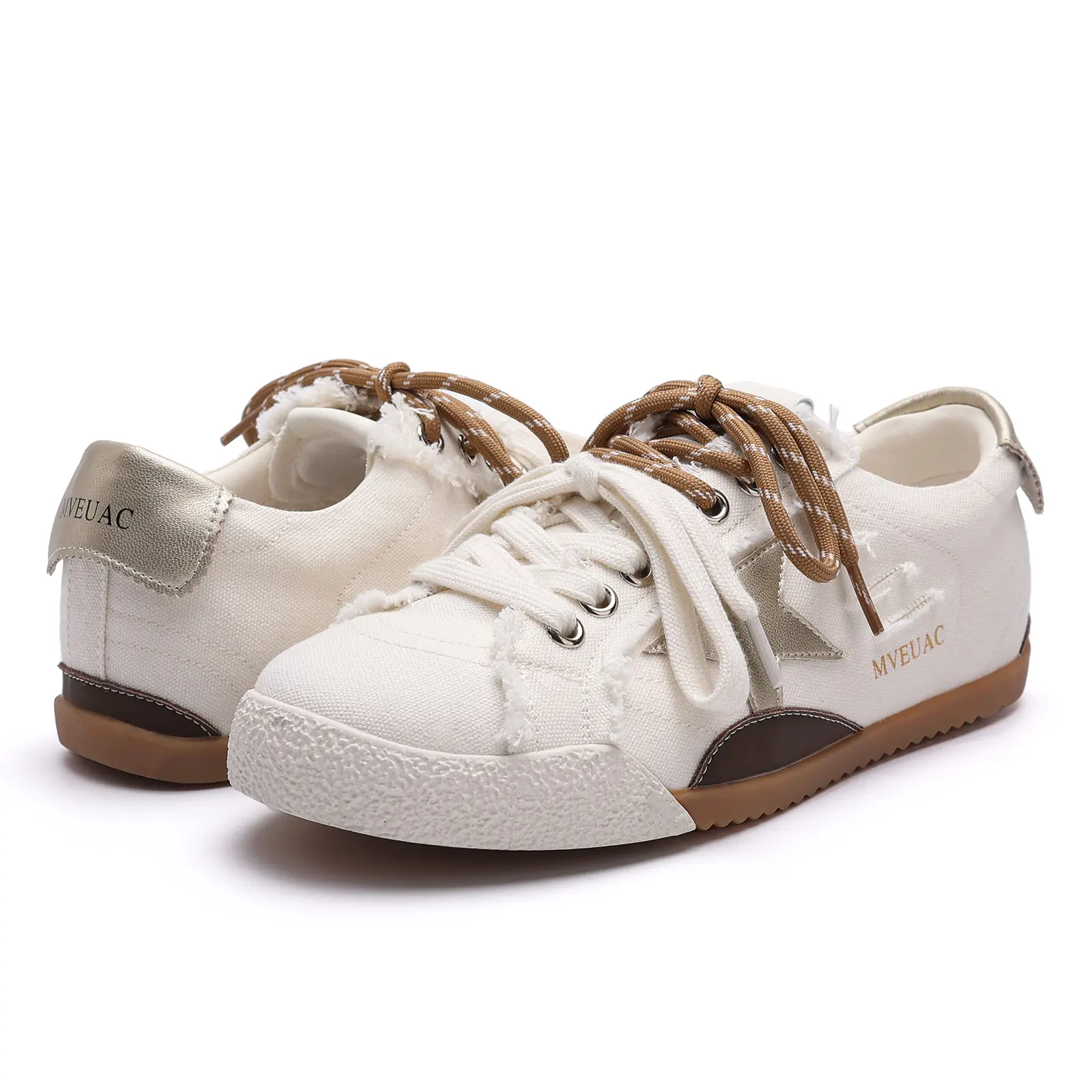 MVEUAC Women's Cowhide Suede Lace-Up Low Top Fashion Sneakers, Breathable Non-Slip Casual Shoes for Walking, Office